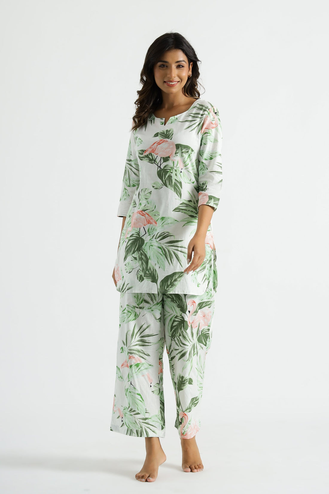 Green Flamingo Organic Printed Pure Cotton Loungewear Set | Co-Ord Set | Shop stylish women's clothing online at Label Flavia |