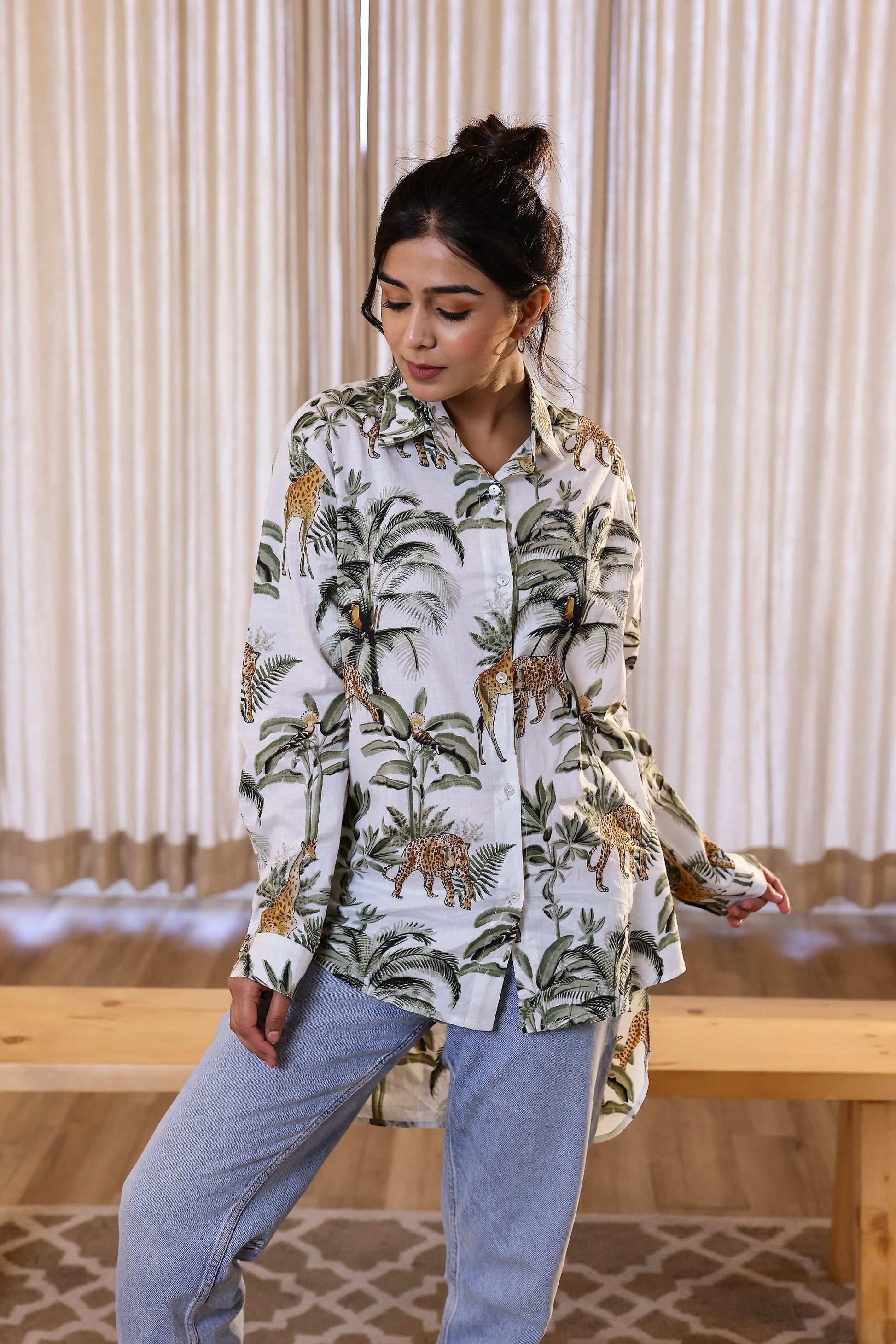 Women's Green Safari Print Shirt - Wild & Elegant | Women's Shirt | Shop stylish women's clothing online at Label Flavia |