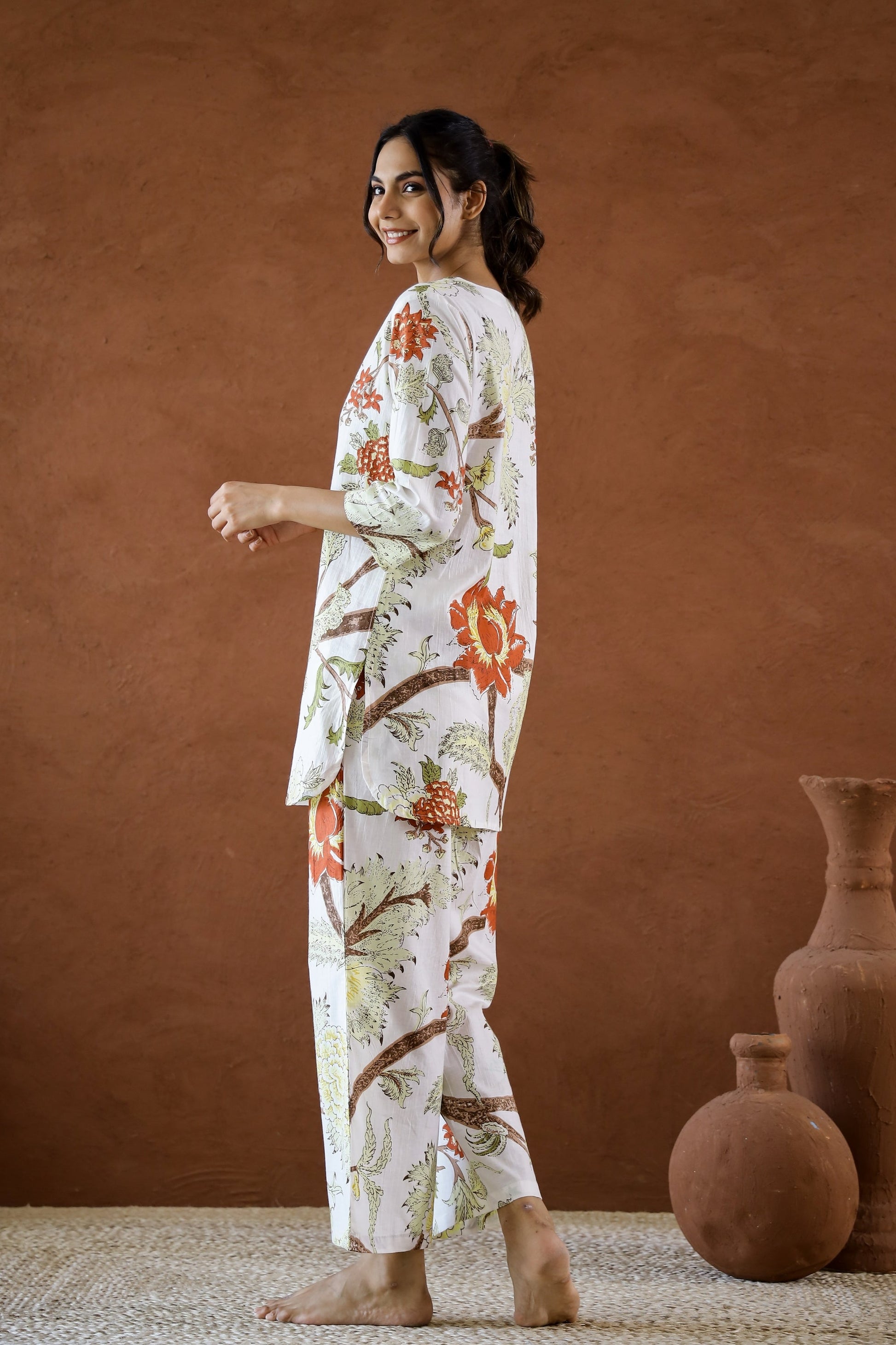 White Botanic Cotton Coord Set | Co-Ord Set | Shop stylish women's clothing online at Label Flavia |