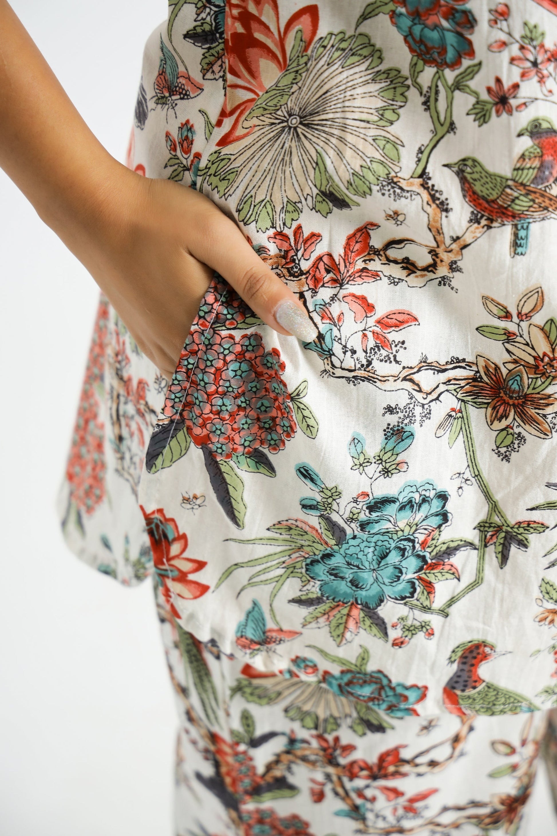 White Multi color Jungle Organic Printed Pure Cotton Loungewear Set | | Shop stylish women's clothing online at Label Flavia |