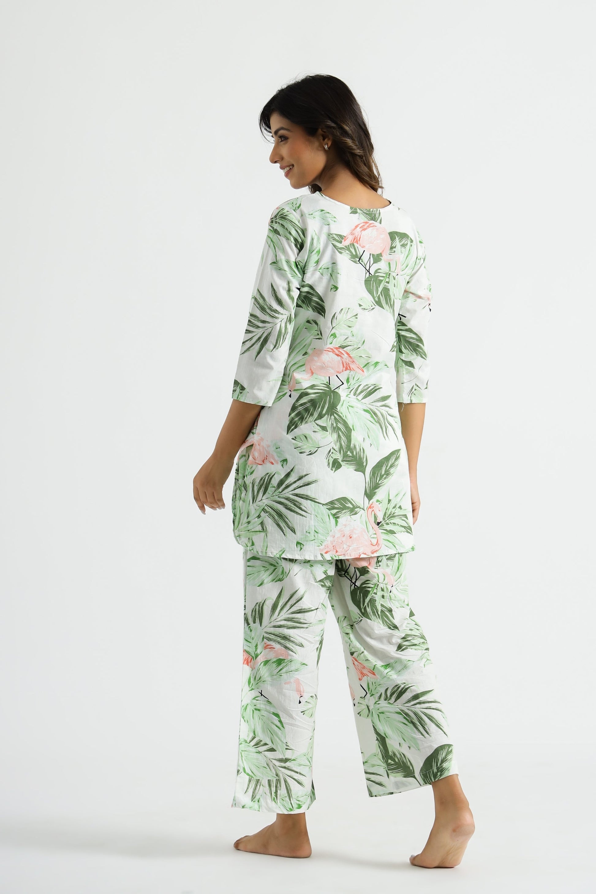 Green Flamingo Organic Printed Pure Cotton Loungewear Set | Co-Ord Set | Shop stylish women's clothing online at Label Flavia |