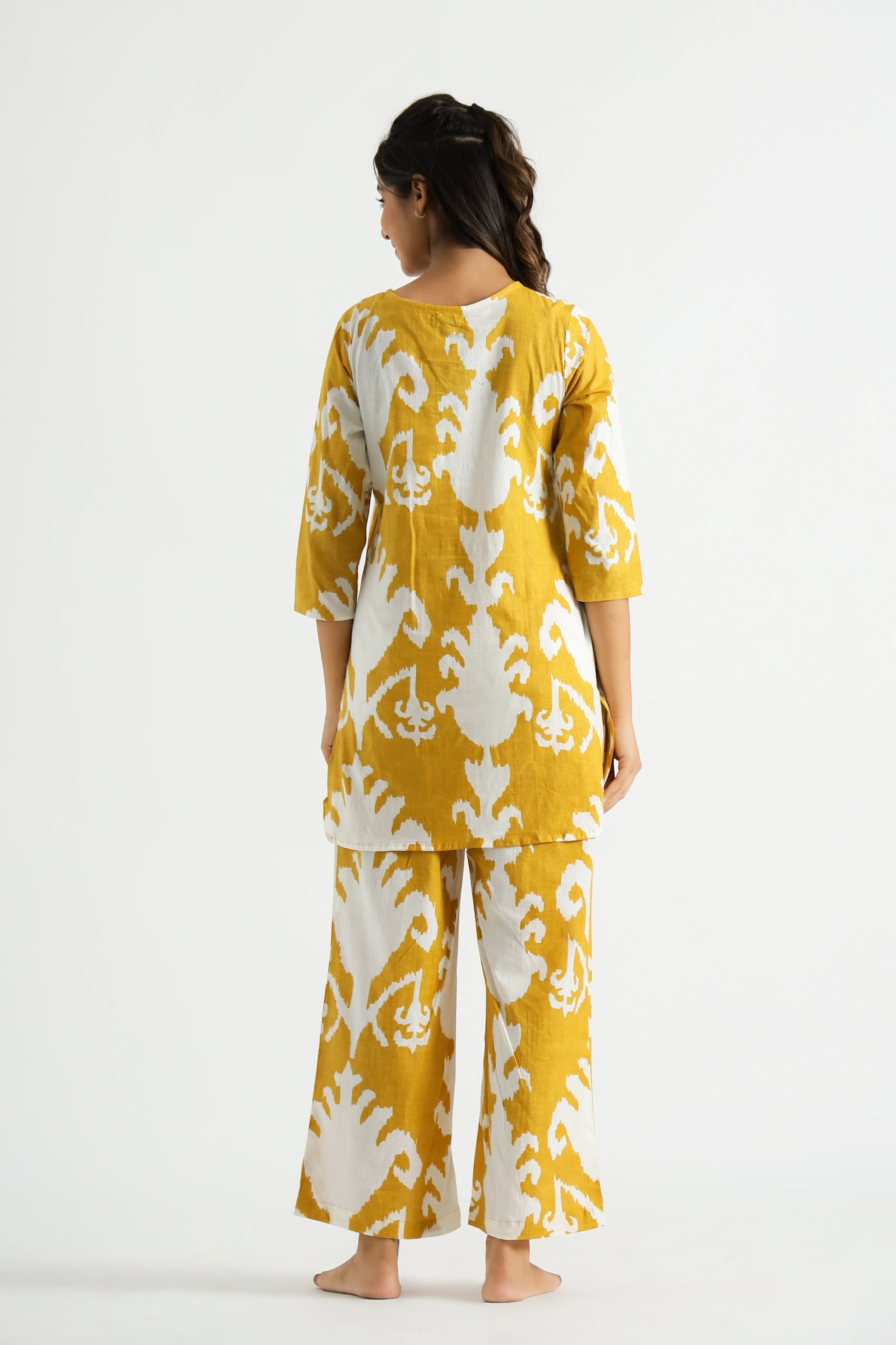 Yellow Motif Organic Printed Pure Cotton Loungewear Set | | Shop stylish women's clothing online at Label Flavia |