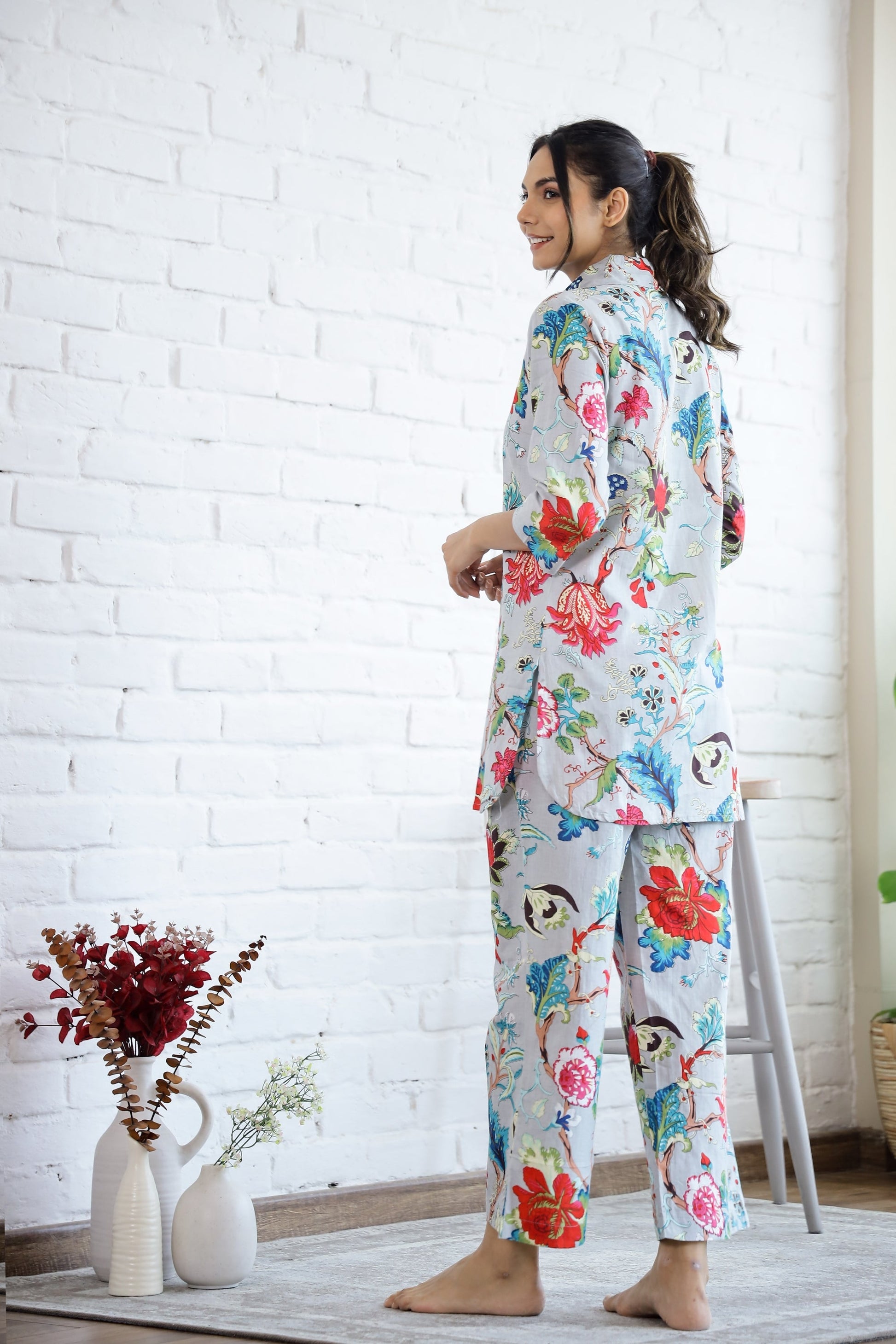 Lite Blue Floral Cotton Coord Set | Co-Ord Set | Shop stylish women's clothing online at Label Flavia |