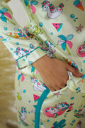 Playful Cartoon Print Satin Pajama Set for Women - Fun & Cozy Sleepwear | Co-Ord Set | Shop stylish women's clothing online at Label Flavia |