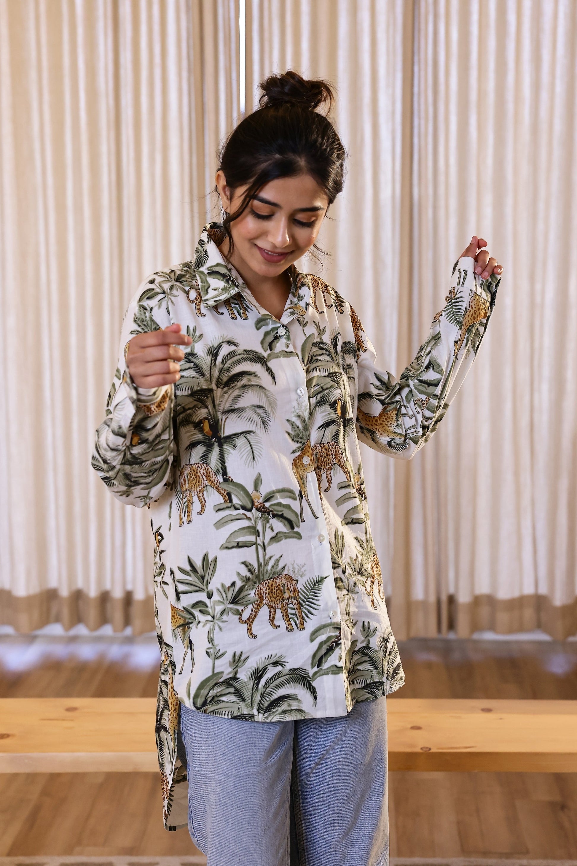 Women's Green Safari Print Shirt - Wild & Elegant | Women's Shirt | Shop stylish women's clothing online at Label Flavia |