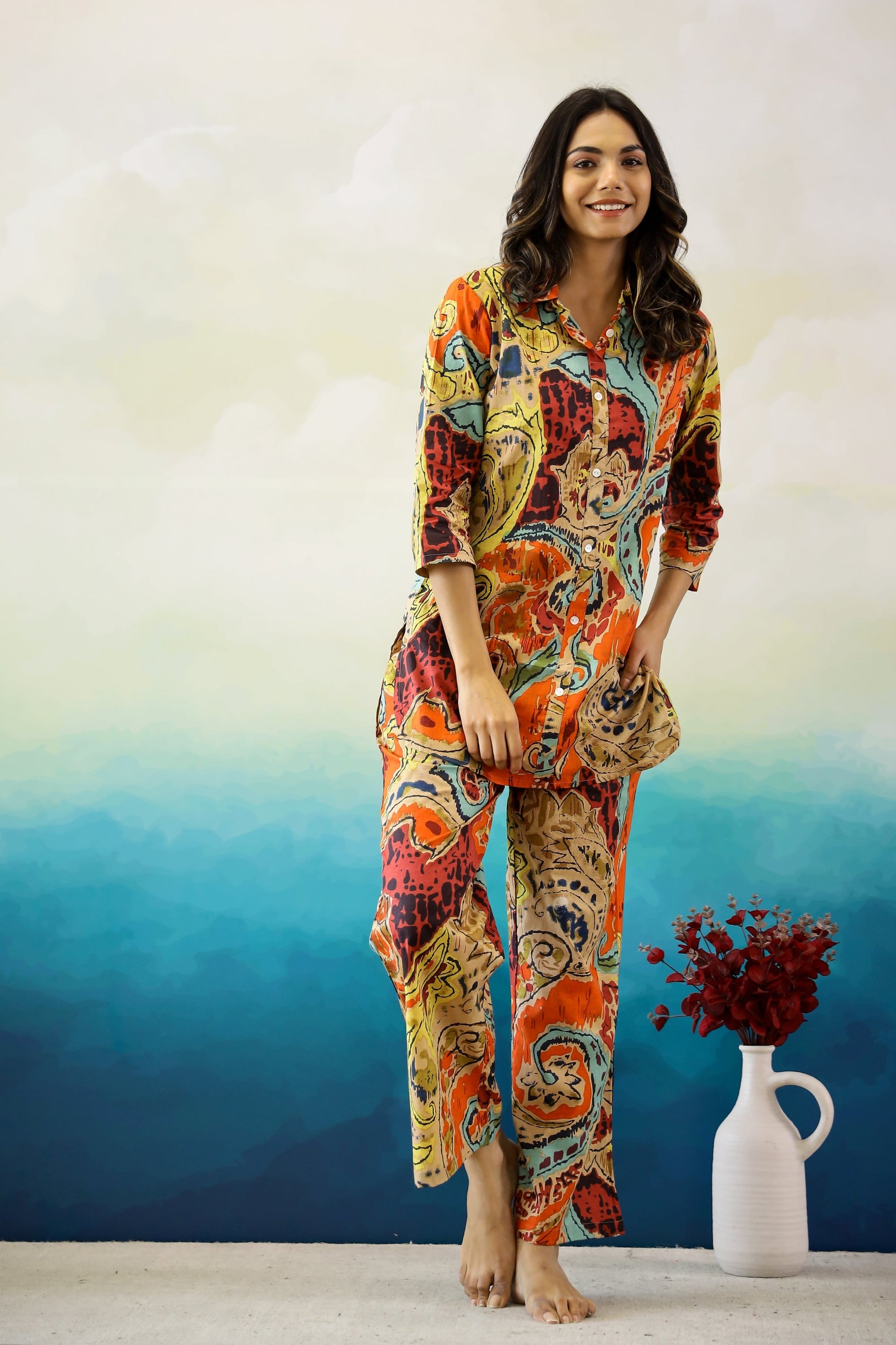 Rust Abstract Cotton Coord Set | Co-Ord Set | Shop stylish women's clothing online at Label Flavia |