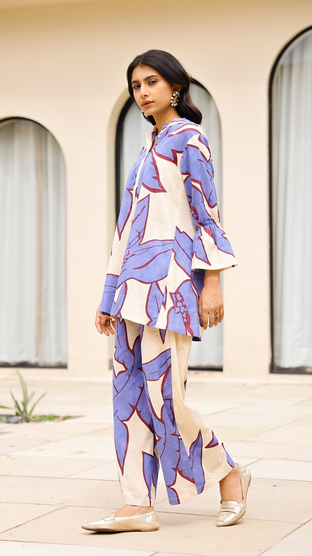 Lavender Cream Leaf Print Co-ord Set