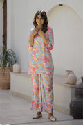Colorful Rainbow Swirl Satin Pajama Set - Fun & Vibrant Nightwear | Co-Ord Set | Shop stylish women's clothing online at Label Flavia |