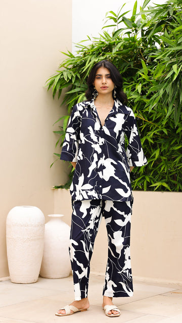 Monochrome Leaf Co-ord Set – Black & White