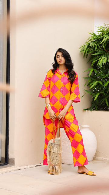 Pop Diamond Co-ord Set – Pink & Orange