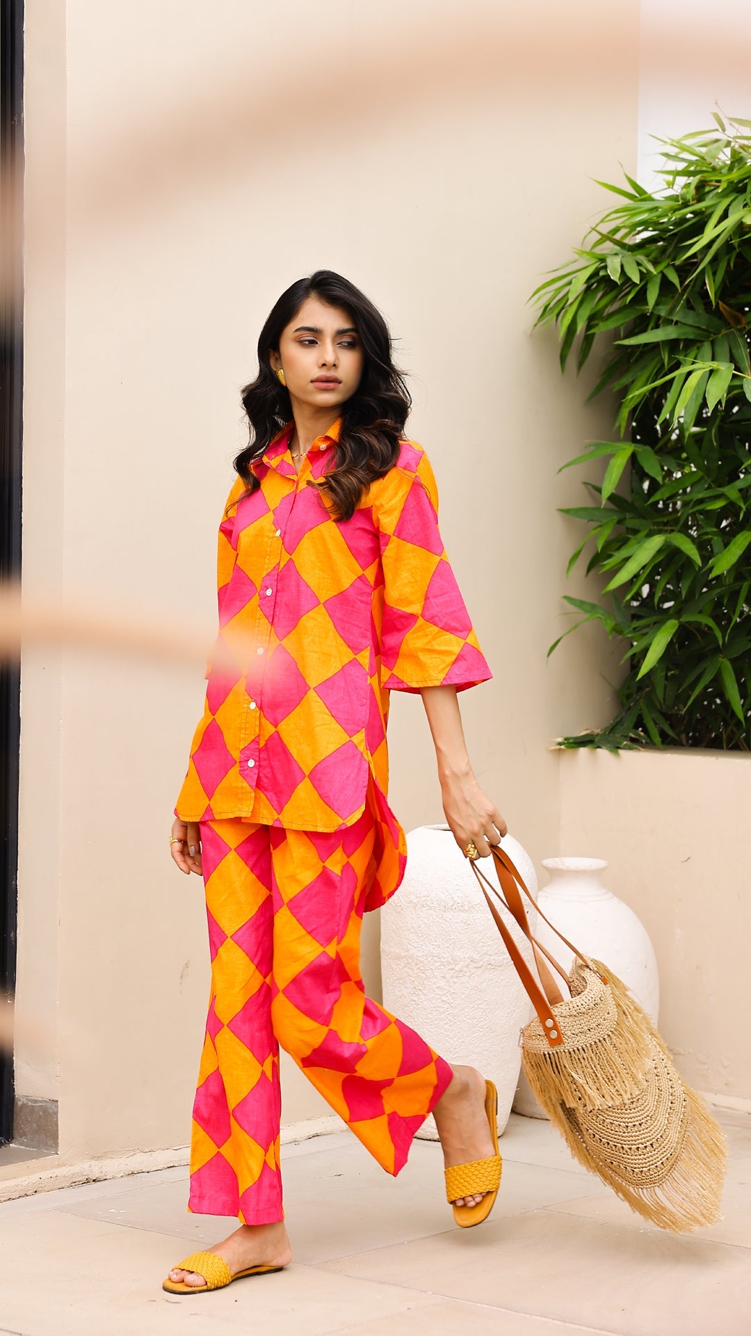 Pop Diamond Co-ord Set – Pink & Orange