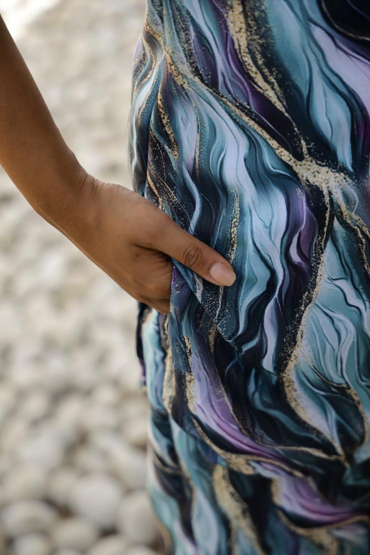 Ocean Waves Print Satin Pajama Set - Calm & Chic Nightwear | Co-Ord Set | Shop stylish women's clothing online at Label Flavia |