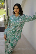 Trendy Green Zebra Print Satin Pajama Set - Stylish Animal Print Nightwear | Co-Ord Set | Shop stylish women's clothing online at Label Flavia |