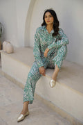 Trendy Green Zebra Print Satin Pajama Set - Stylish Animal Print Nightwear | Co-Ord Set | Shop stylish women's clothing online at Label Flavia |