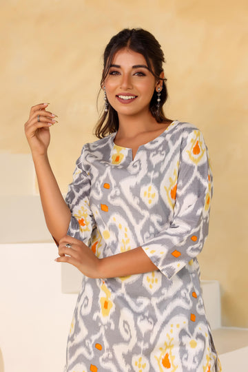 Gray and Yellow Ikat Co-ord Set - Cotton Casual Wear | Co-Ord Set | Shop stylish women's clothing online at Label Flavia |