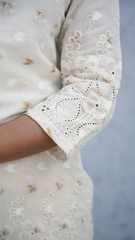 Elegant Cotton Dobby Schiffli Co-ord Set for Indian Women – Casual Luxe Style | Co-Ord Set | Shop stylish women's clothing online at Label Flavia |