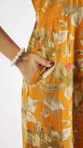 Mustard Abstract Cotton Dress | | Shop stylish women's clothing online at Label Flavia |