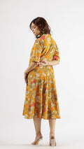 Mustard Abstract Cotton Dress | | Shop stylish women's clothing online at Label Flavia |