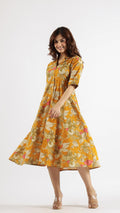 Mustard Abstract Cotton Dress | | Shop stylish women's clothing online at Label Flavia |