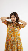 Mustard Abstract Cotton Dress | | Shop stylish women's clothing online at Label Flavia |