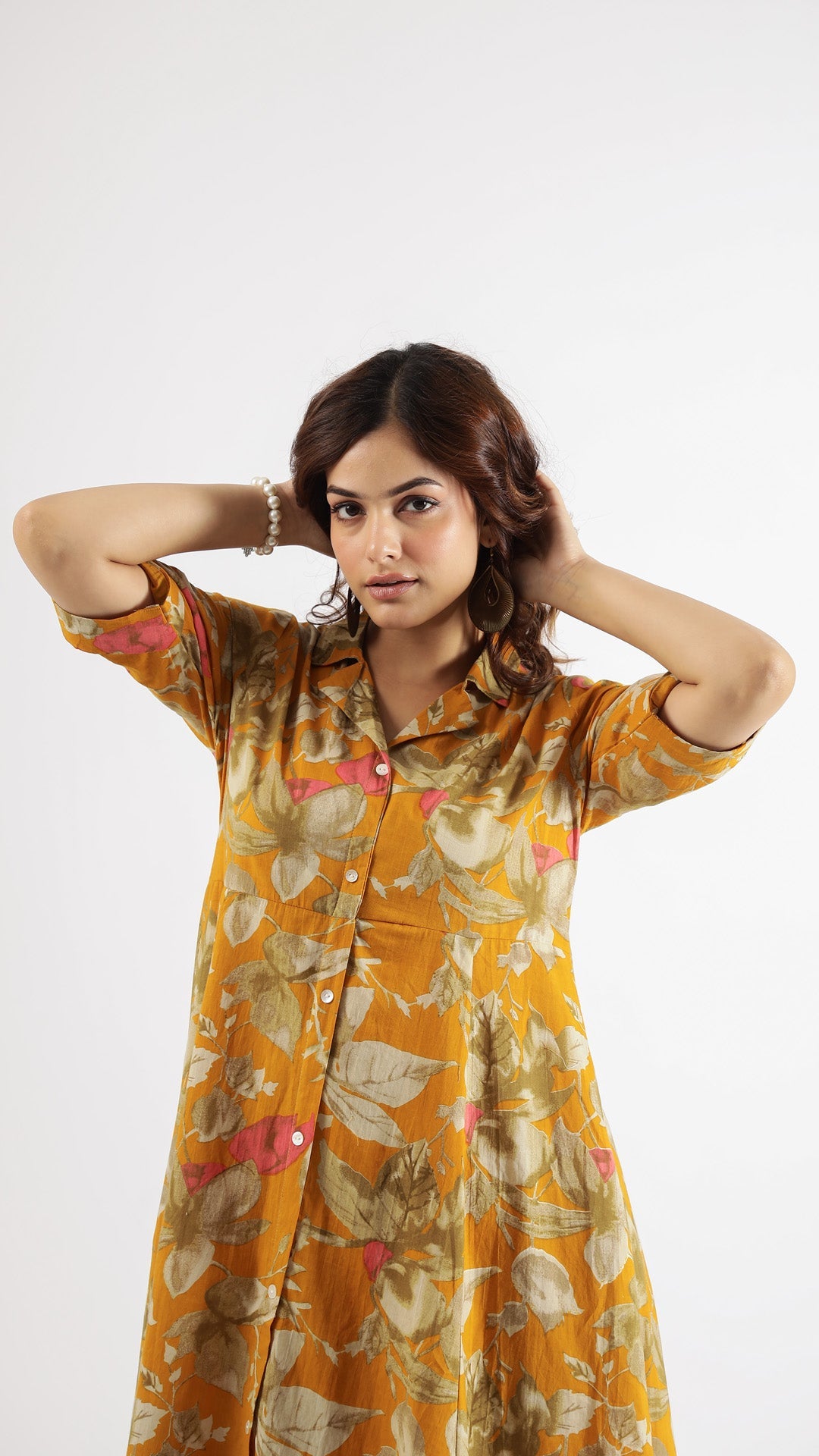 Mustard Abstract Cotton Dress | | Shop stylish women's clothing online at Label Flavia |