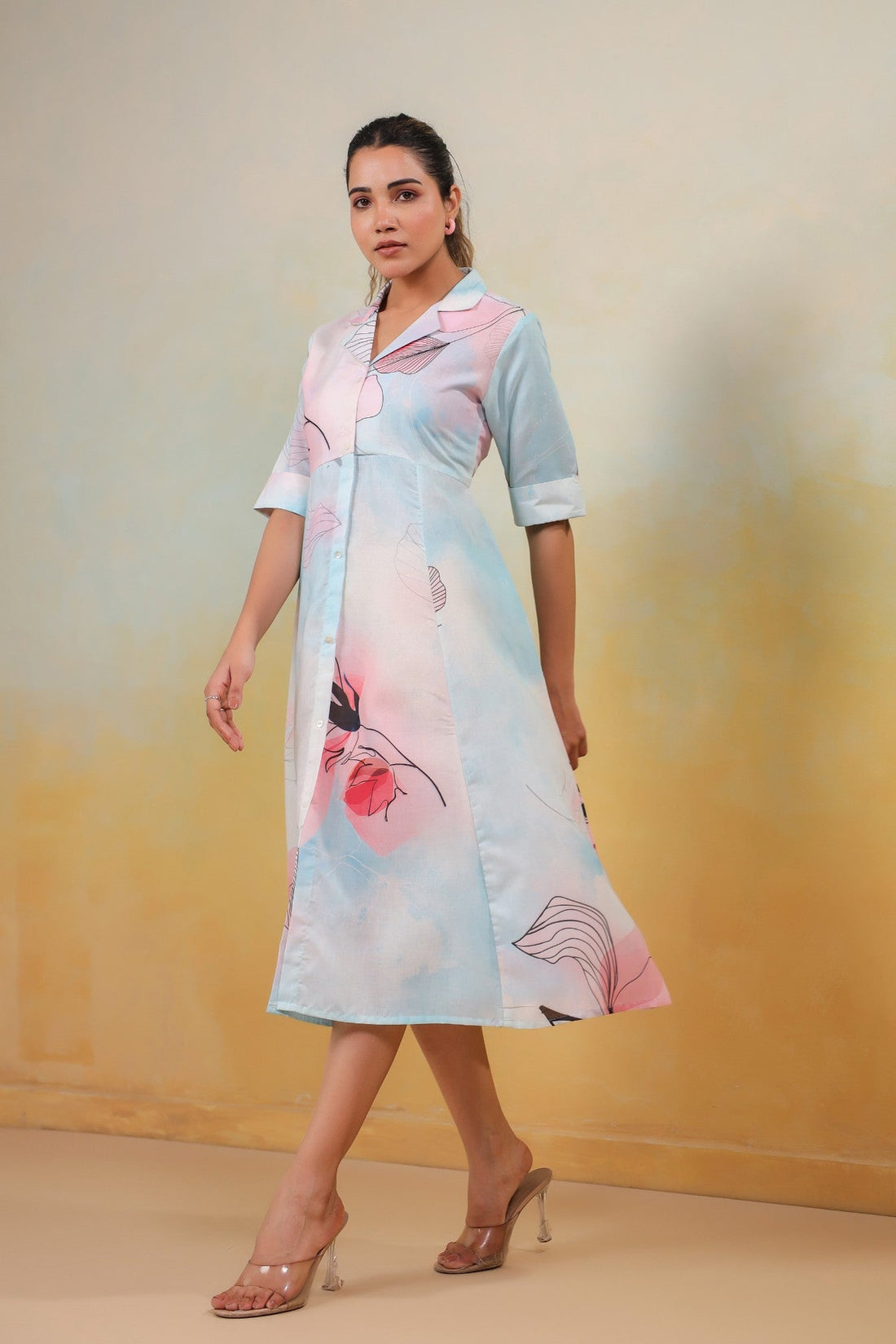 Ethereal Bloom – Watercolor Floral Midi Dress