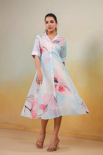 Ethereal Bloom – Watercolor Floral Midi Dress
