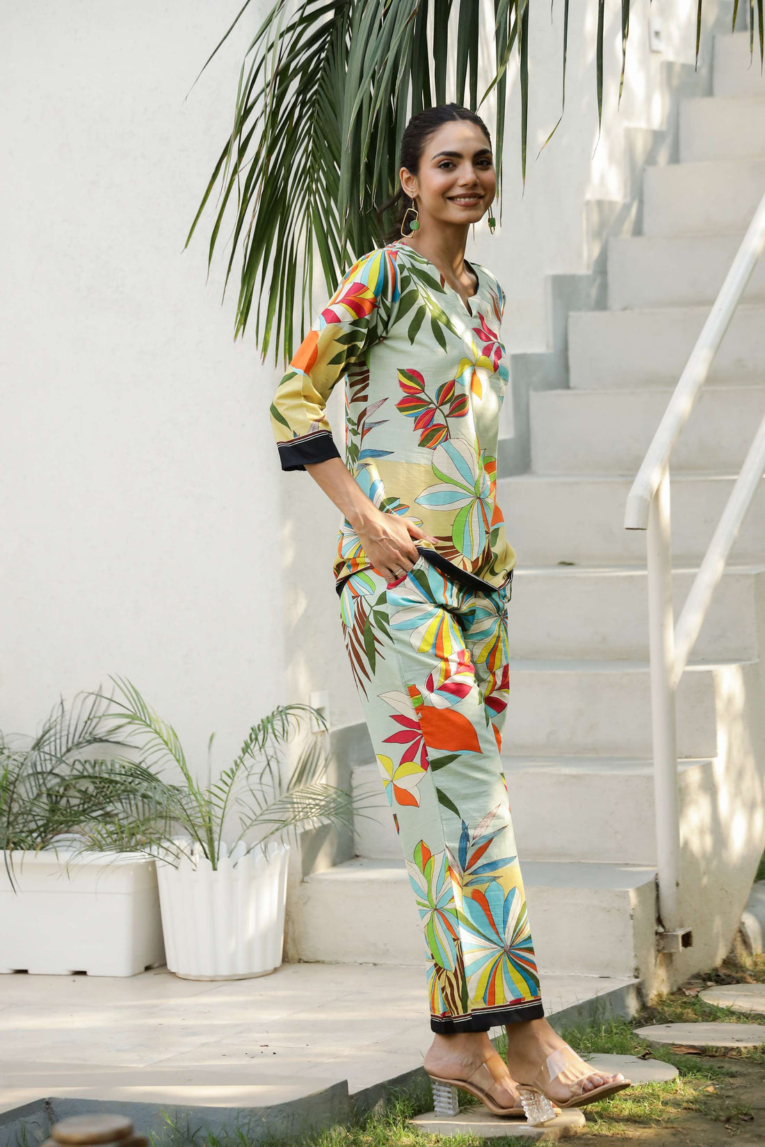 Multicolor Tropical Floral Cotton Co-Ord Set for Women