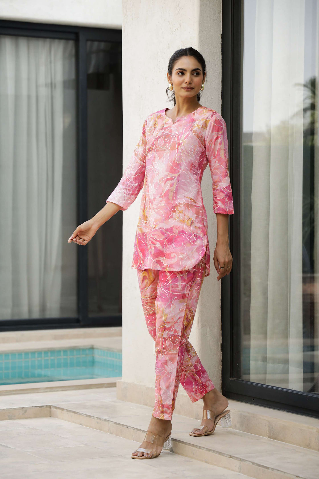 Elegant Pink Floral Printed Co-Ord Set