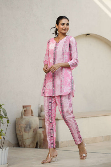 Chic Pink Printed Co-Ord Set for Women – Stylish Summer Wear