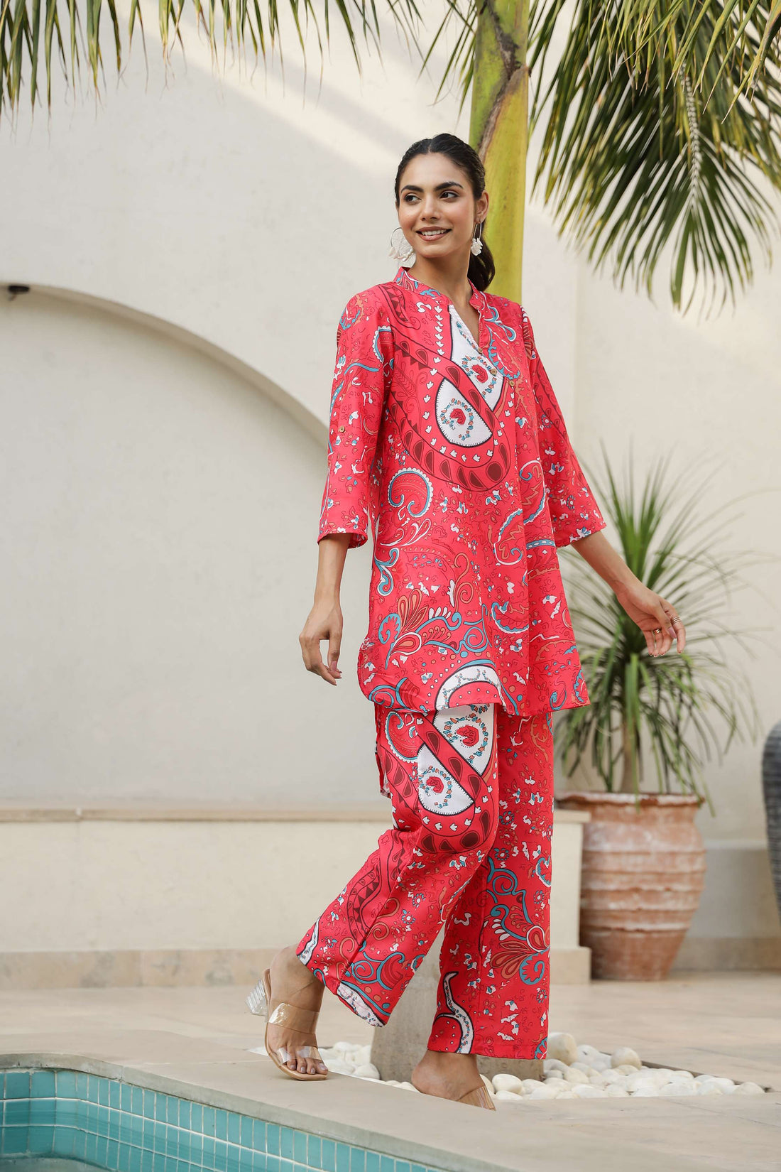 Vibrant Red Paisley Print Co-Ord Set for Women – Bold & Boho