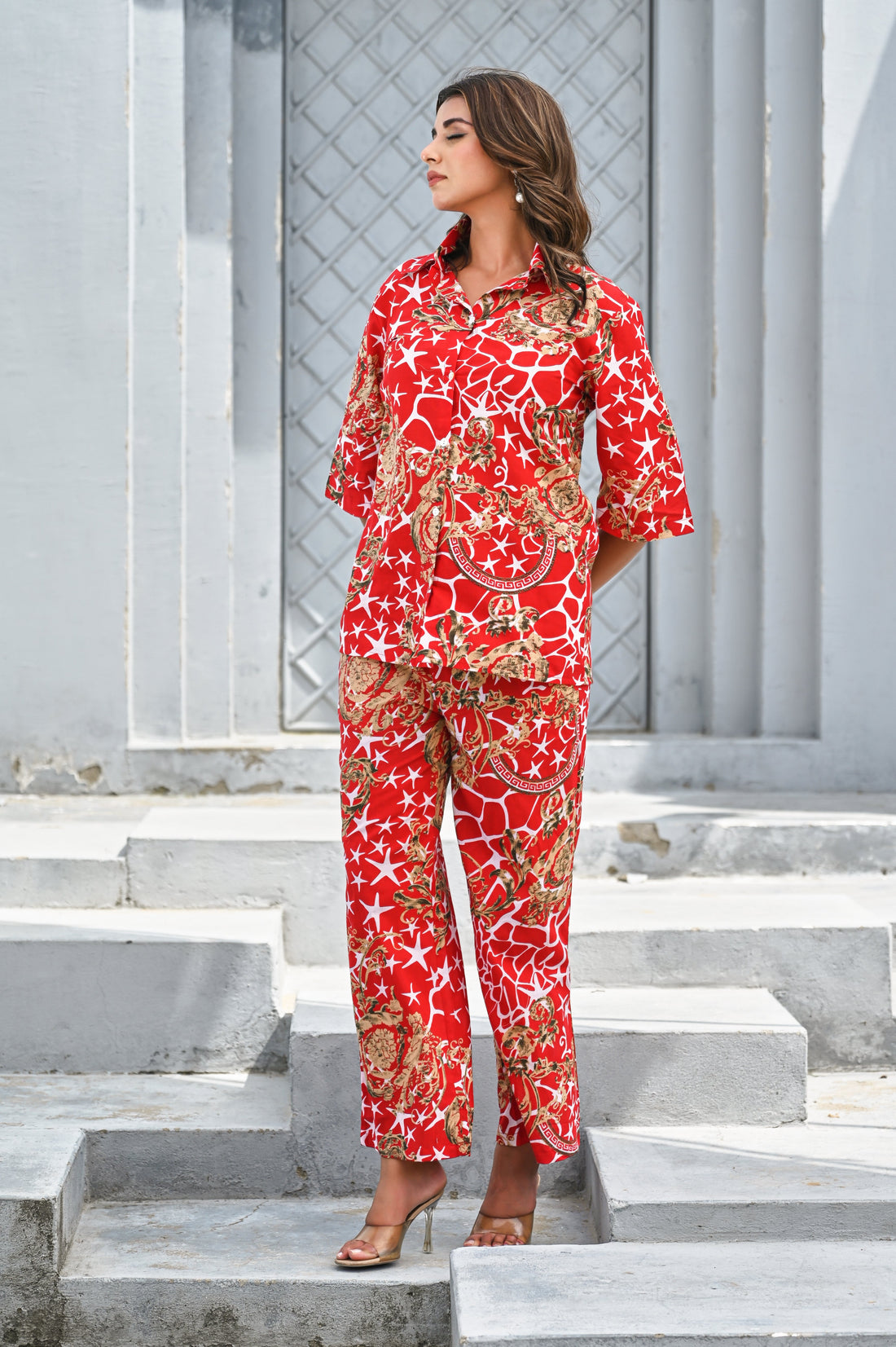 Women’s Red & Gold Baroque Print Co-ord Set