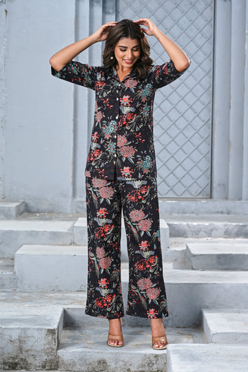 Women’s Black Floral Print Co-ord Set