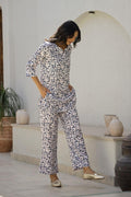 Abstract Script Print Satin Pajama Set - Unique & Luxurious Nightwear | Co-Ord Set | Shop stylish women's clothing online at Label Flavia |