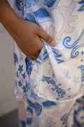 Elegant Blue & White Floral Satin Pajama Set - Soft & Stylish Nightwear | Co-Ord Set | Shop stylish women's clothing online at Label Flavia |