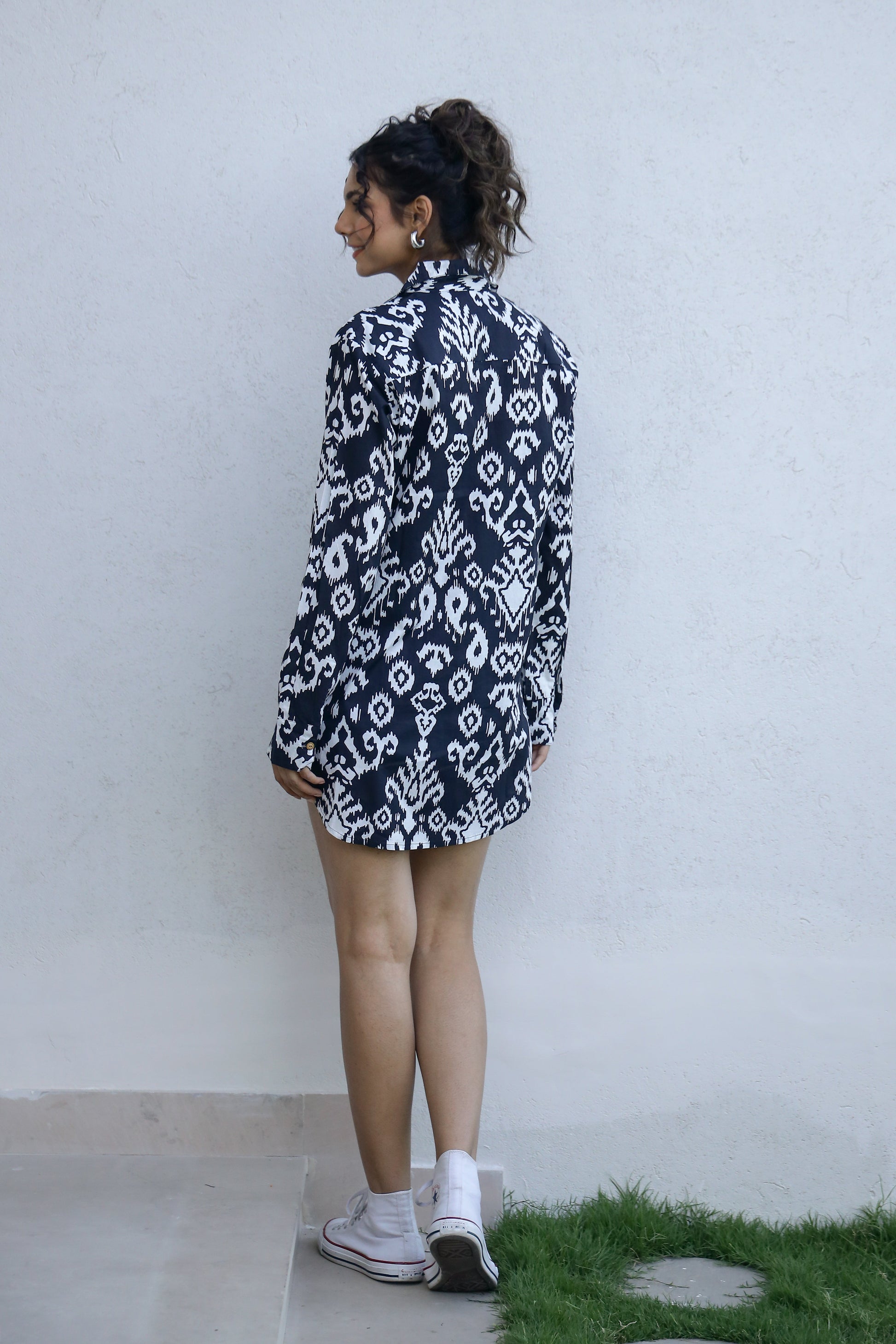 Women's Navy Ikat Boho Shirt - Effortless Style | Women's Shirt | Shop stylish women's clothing online at Label Flavia |