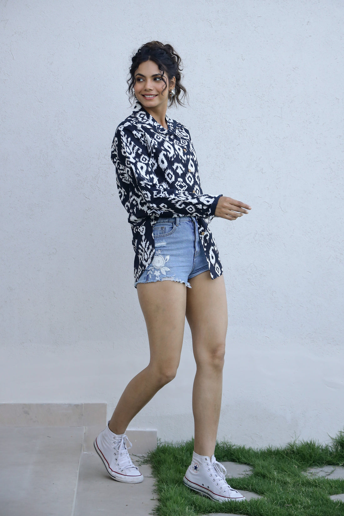 Women's Navy Ikat Boho Shirt - Effortless Style | Women's Shirt | Shop stylish women's clothing online at Label Flavia |