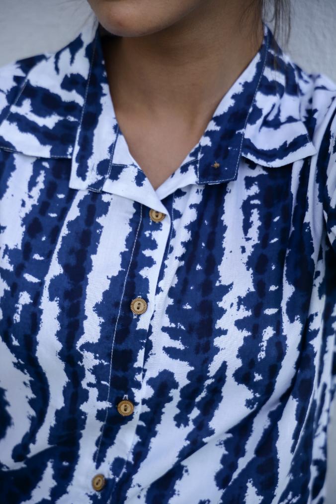 Women's Blue Tie-Dye Shirt - Relaxed & Trendy | Women's Shirt | Shop stylish women's clothing online at Label Flavia |