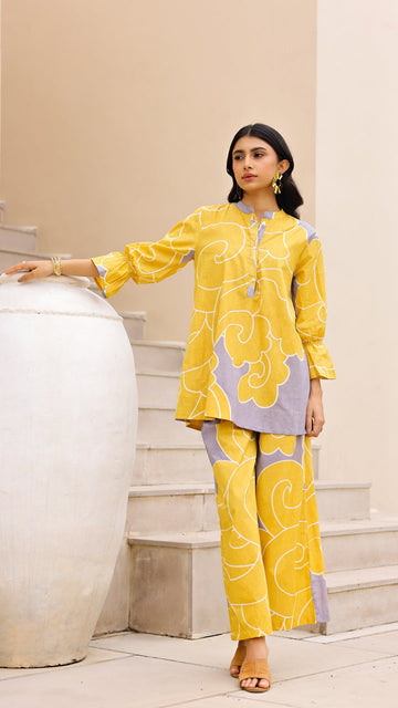 Yellow & Lilac Abstract Co-ord Set