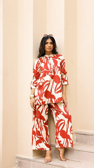Red & Cream Bold Print Co-ord Set