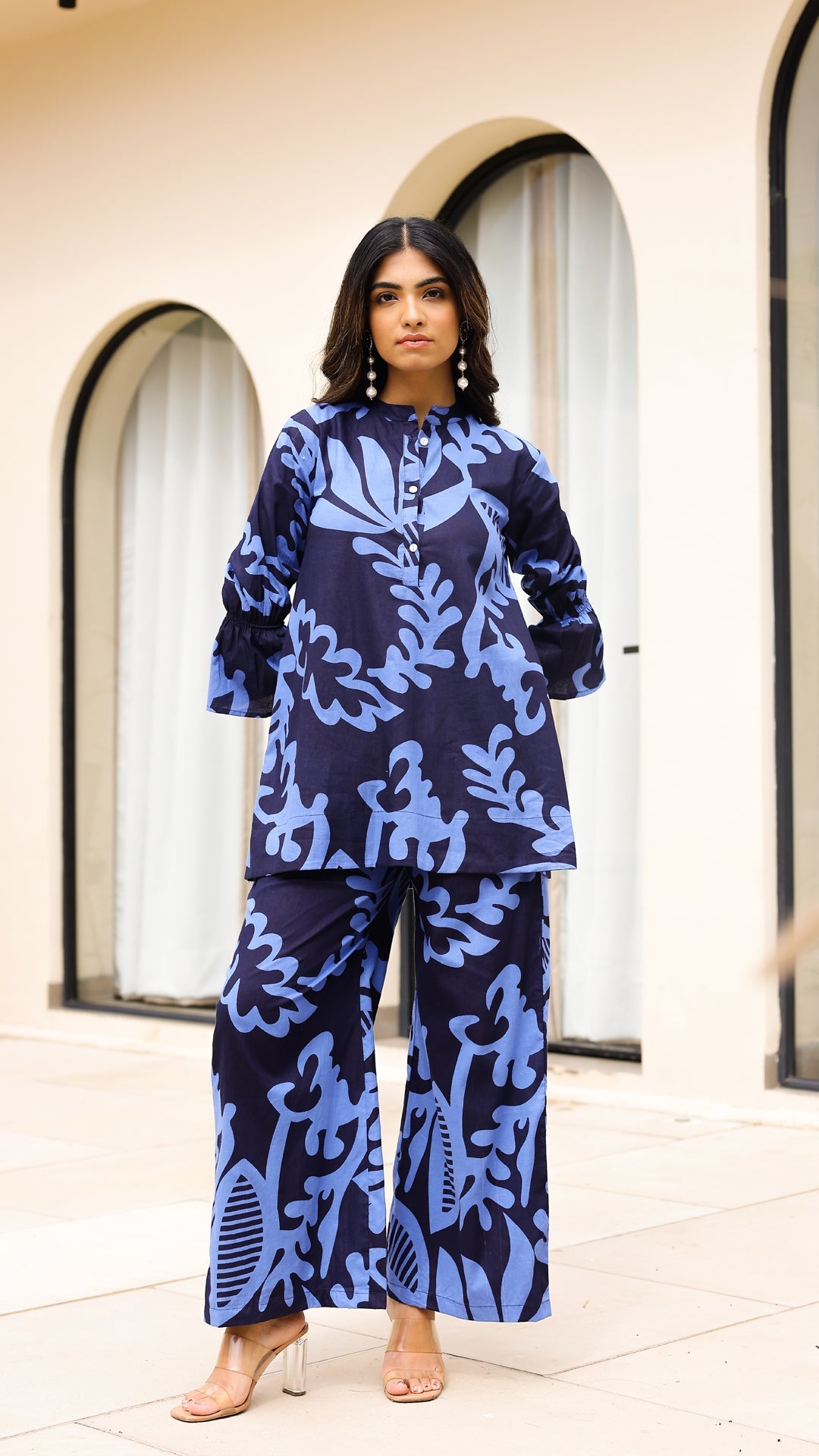 Midnight Blue Leaf Print Co-ord Set