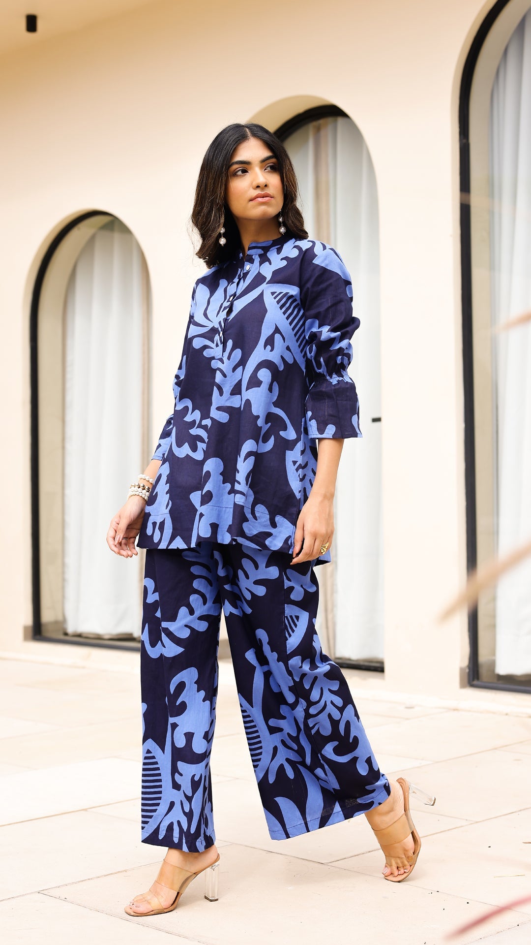 Midnight Blue Leaf Print Co-ord Set