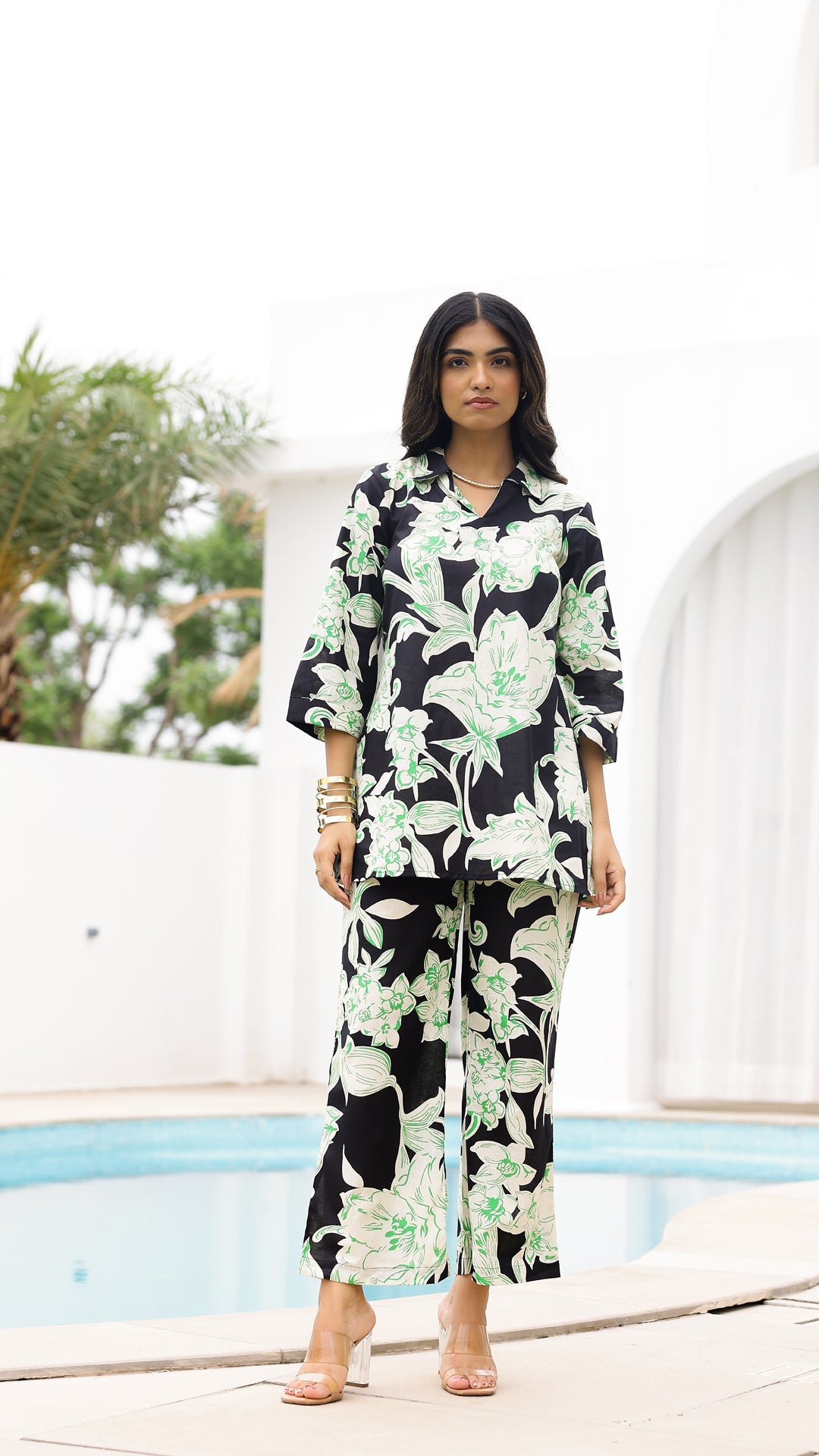 Mint Floral Co-ord Set – Black & Mint Green