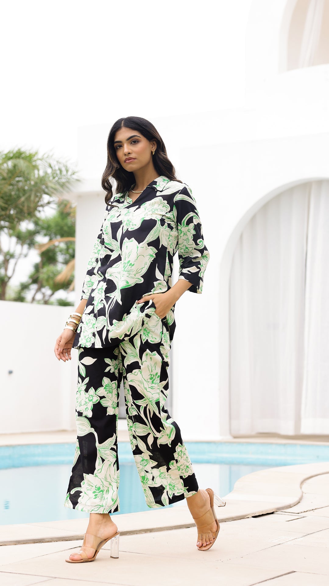 Mint Floral Co-ord Set – Black & Mint Green