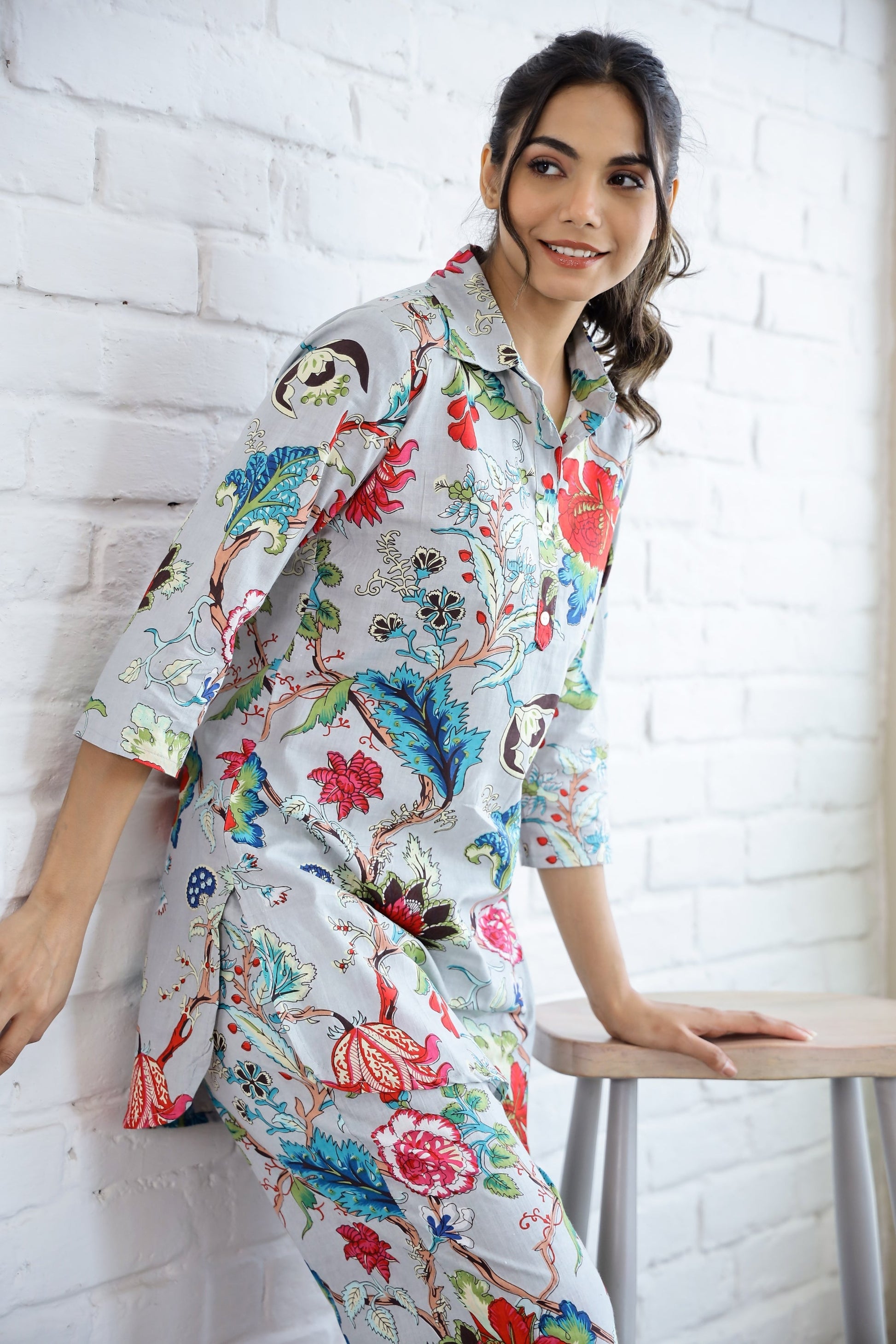 Lite Blue Floral Cotton Coord Set | Co-Ord Set | Shop stylish women's clothing online at Label Flavia |