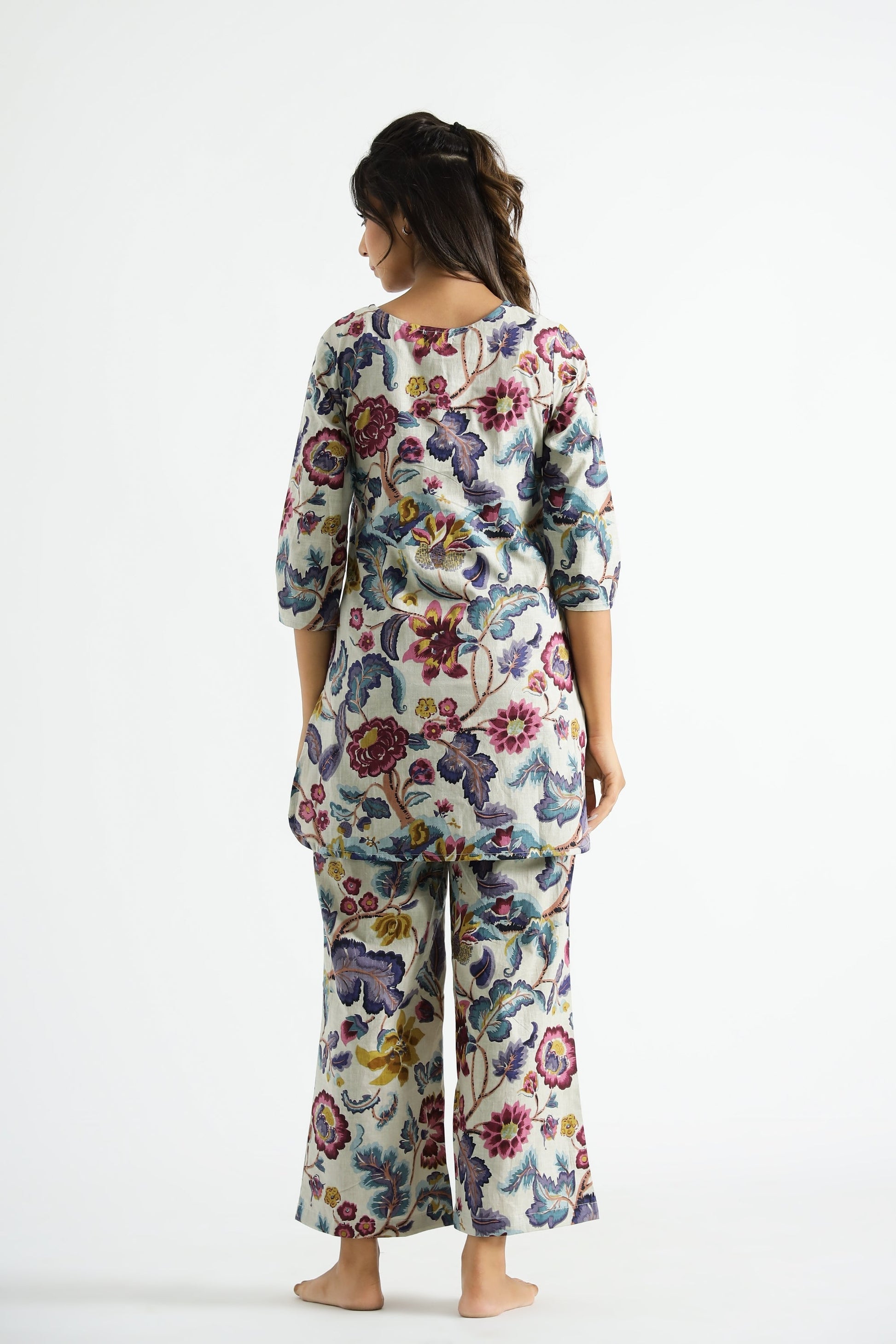 Floral Multicolor Organic Printed Pure Cotton Loungewear Set | | Shop stylish women's clothing online at Label Flavia |
