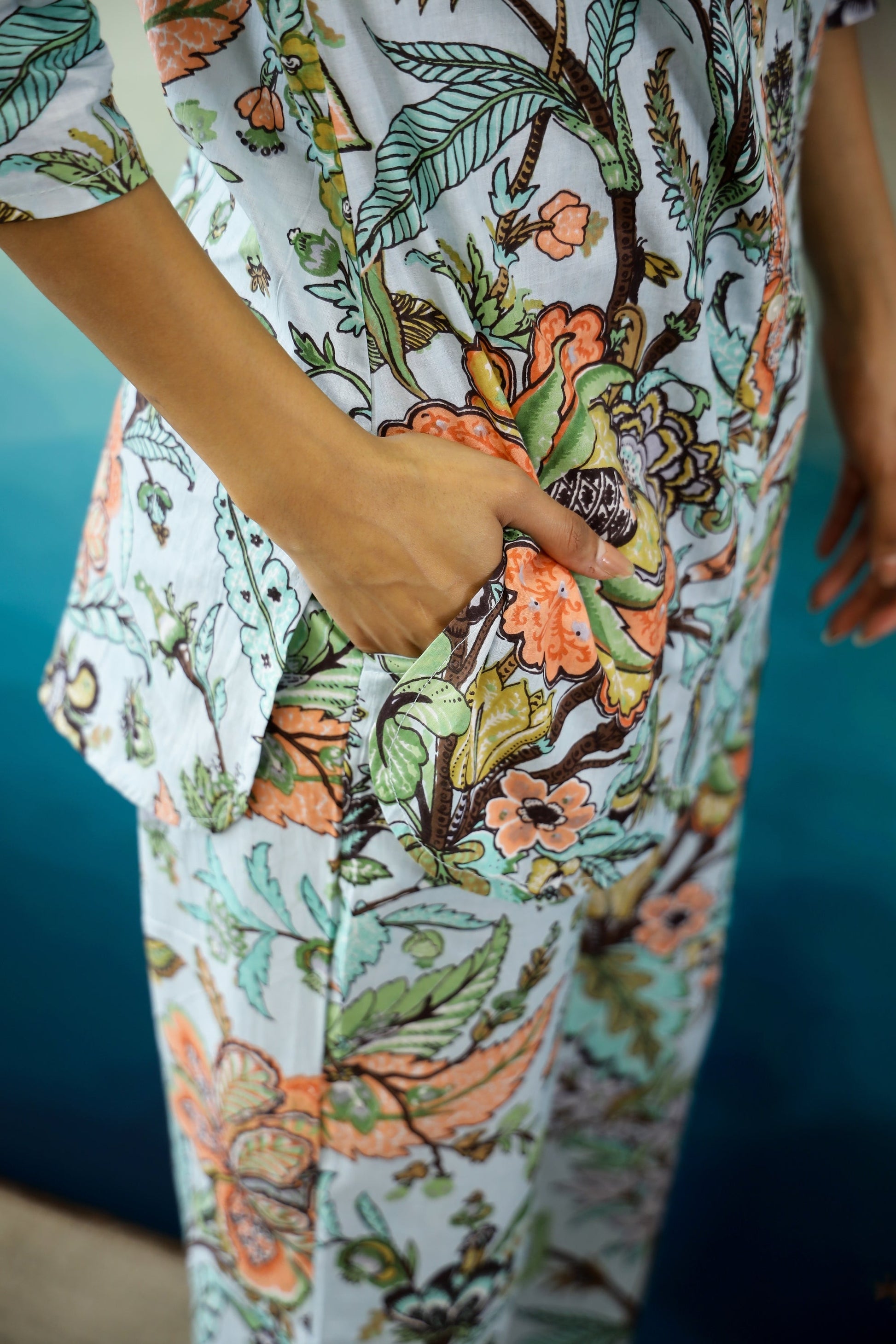 Blue & Orange Floral Jaal Cotton Coord Set | Co-Ord Set | Shop stylish women's clothing online at Label Flavia |