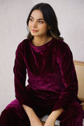 Stylish Wine Velvet Co-Ord Set with Boat Neck | Co-Ord Set | Shop stylish women's clothing online at Label Flavia |