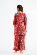 Red Chirping Birds Organic Printed Pure Cotton Loungewear Set | | Shop stylish women's clothing online at Label Flavia |