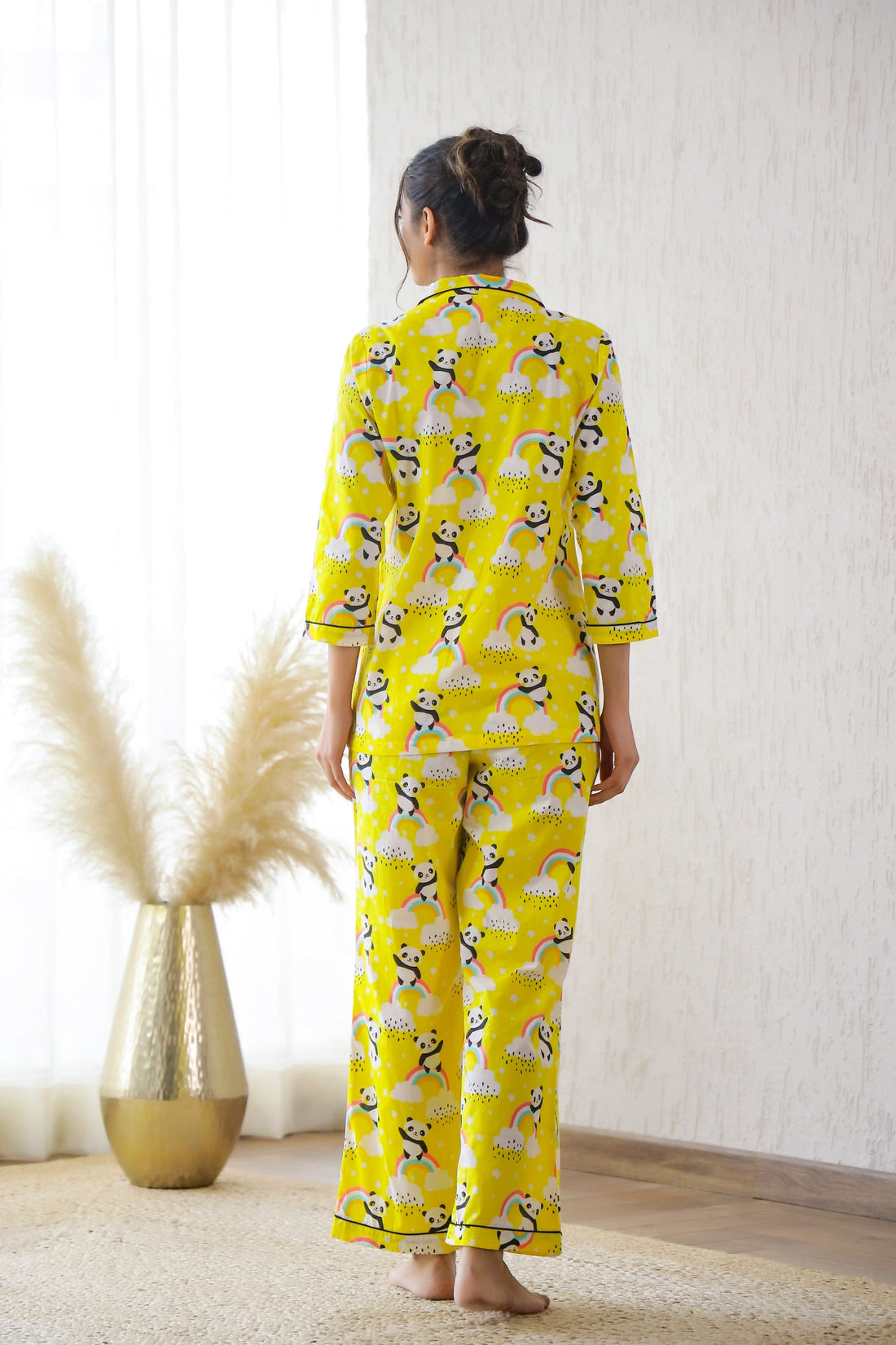 Yellow Printed Cotton Night Suit | Co-Ord Set | Shop stylish women's clothing online at Label Flavia |